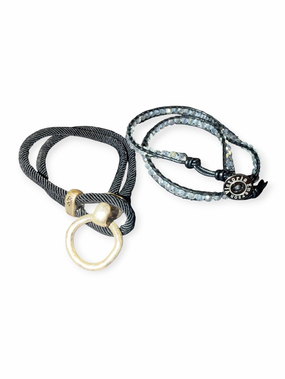 Victoria Emerson Leather Wrap Bracelet and Bee Ring Cord Bracelet Duo